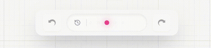 the undo/redo toolbar with its dot-trail history scrubber, and the delete button appearing only when something is selected